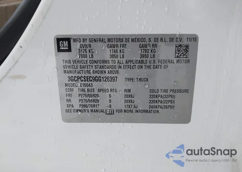 2016 Chevrolet Silverado 1500 1Lz from USA, damaged, VIN 3GCPCSEC9GG126397